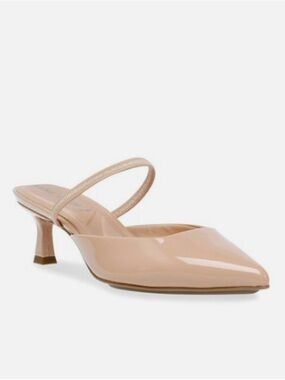 Anne Klein Nude Patent Slingback Pointed-Toe Kitten Heel, Sz 8.5 NWOB